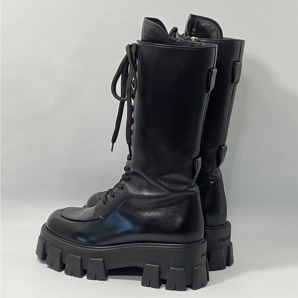 Prada Lug-Sole Tall Leather Combat Boots size 36 - Picture 5 of 15